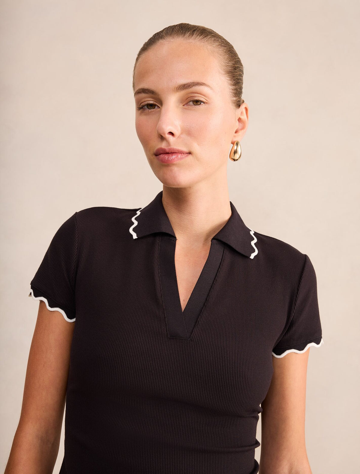 Sarah Scallop Trim Polo Top Forever New