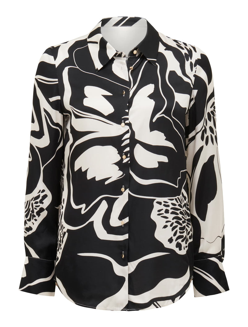 Lila Longline Printed Satin Shirt Forever New