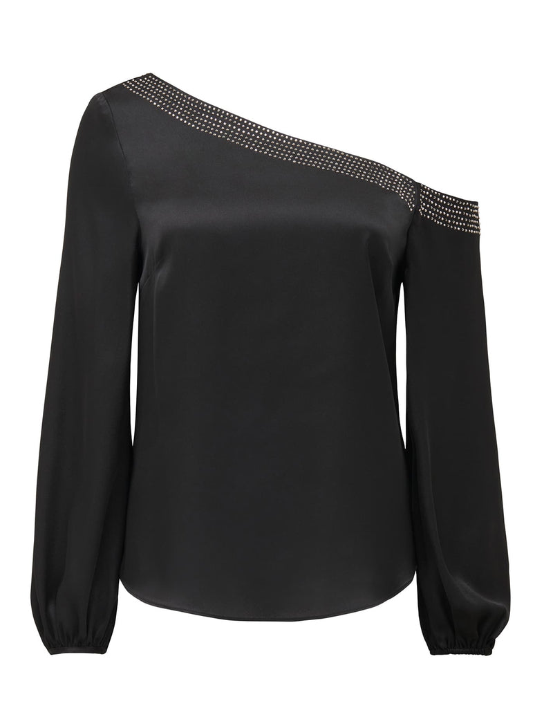 Anya Asymmetrical Embellished Satin Top Forever New