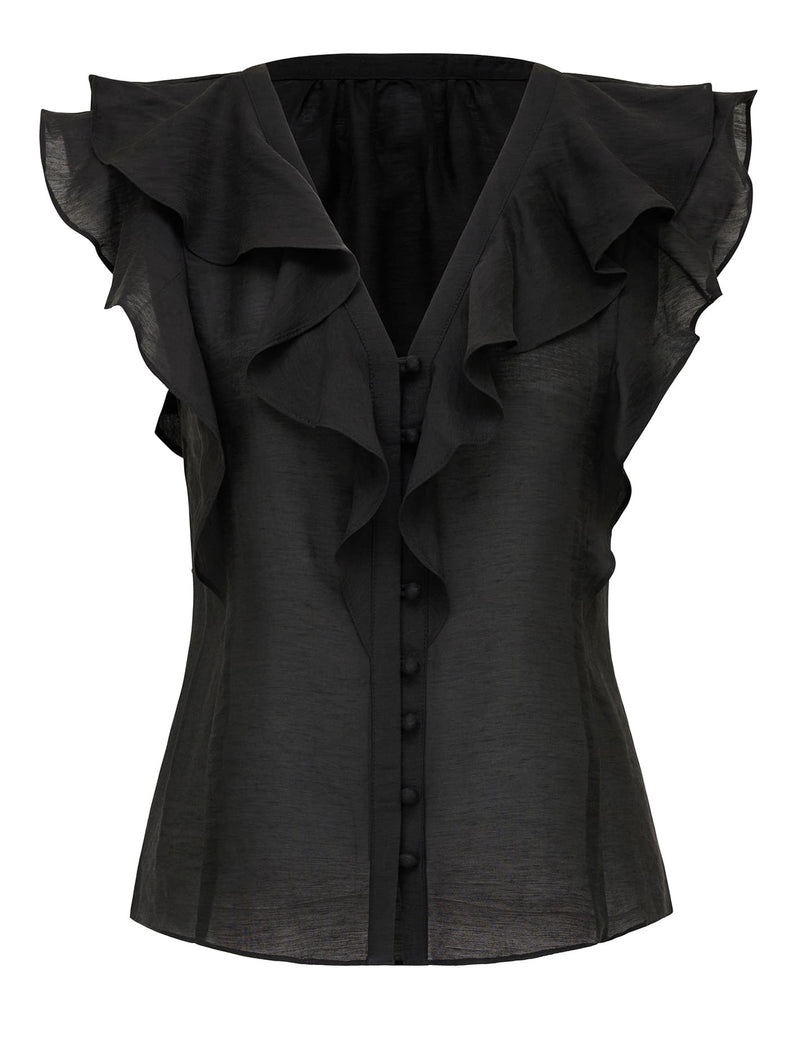 Roma Ruffle Button Through Blouse Forever New