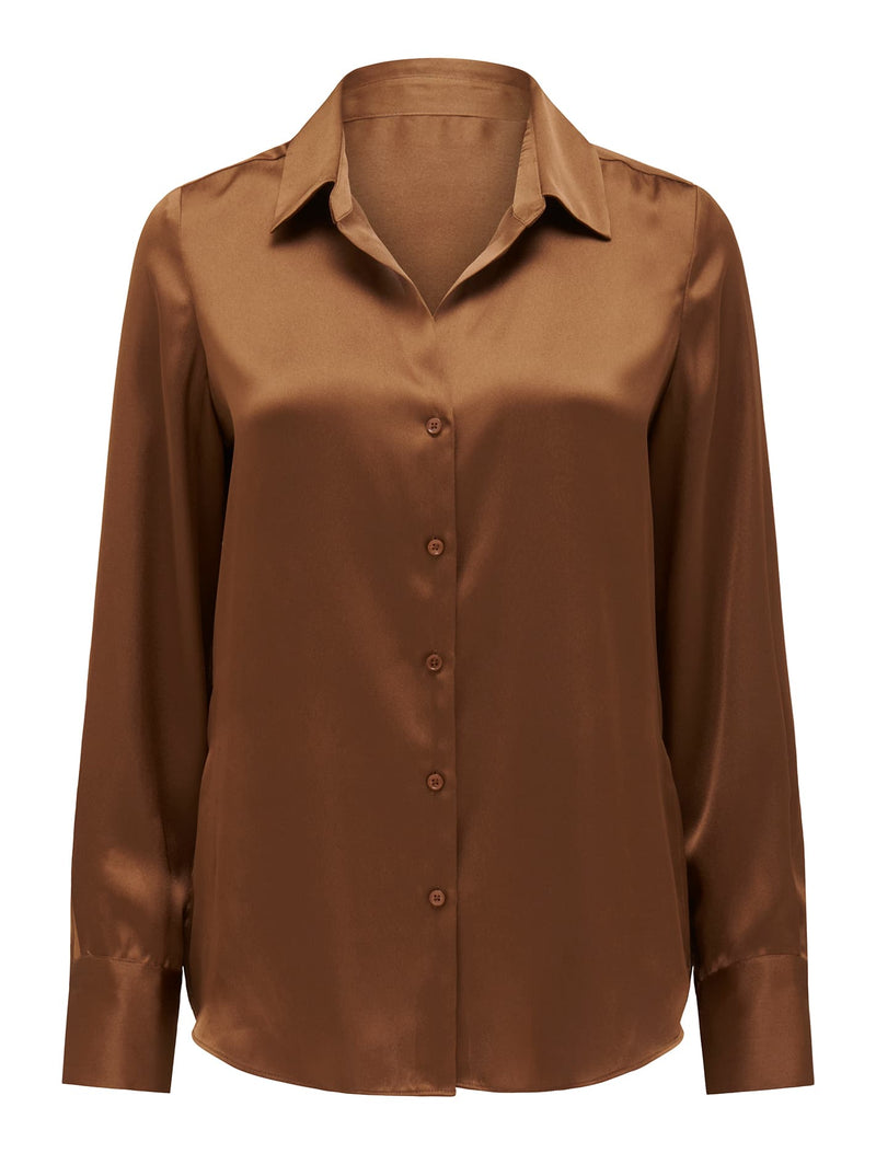 Harvey Notched Neck Satin Shirt Forever New