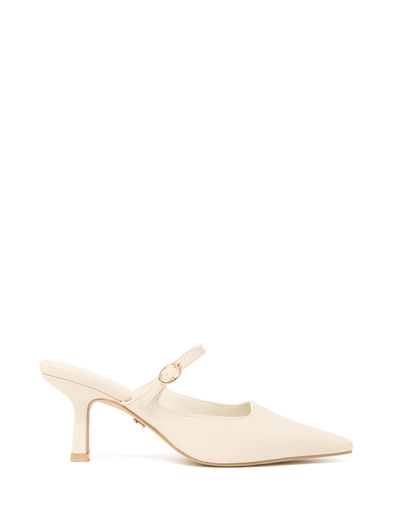 Leandra Instep Strap Mule Heel Cream Forever New