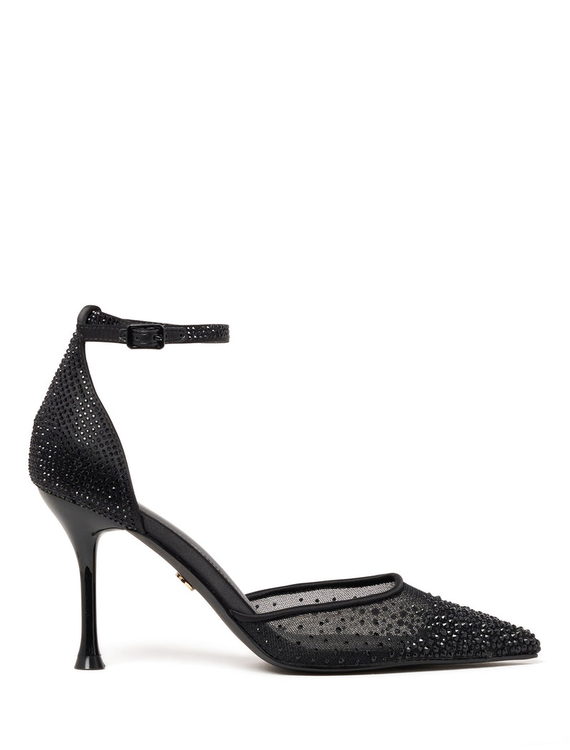 Evelyn Embellished Mesh Evening Heel Black Forever New