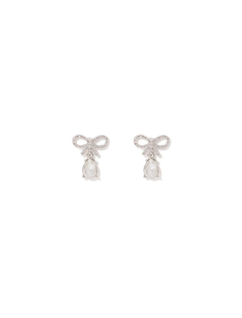 Camila Crystal Bow Earrings 0 Silver Crystal Forever New