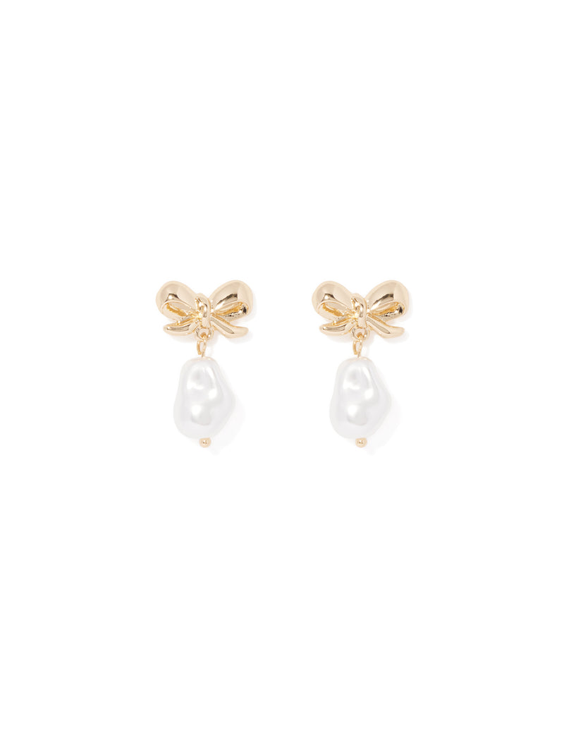 Katie Pearl & Bow Earrings 0 Pearl Gold Forever New