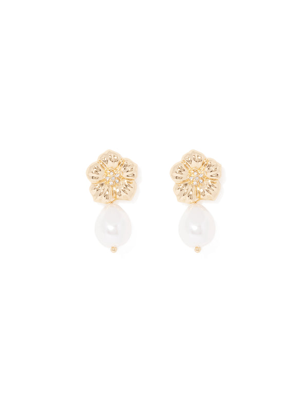 Tenley Flower & Pearl Earrings 0 Pearl Gold Forever New