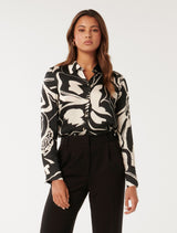 Lila Longline Printed Satin Shirt Forever New