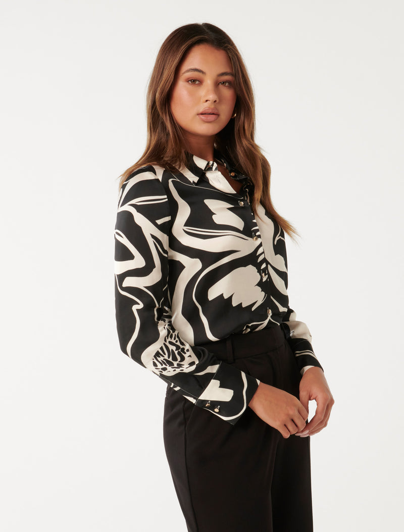 Lila Longline Printed Satin Shirt Forever New