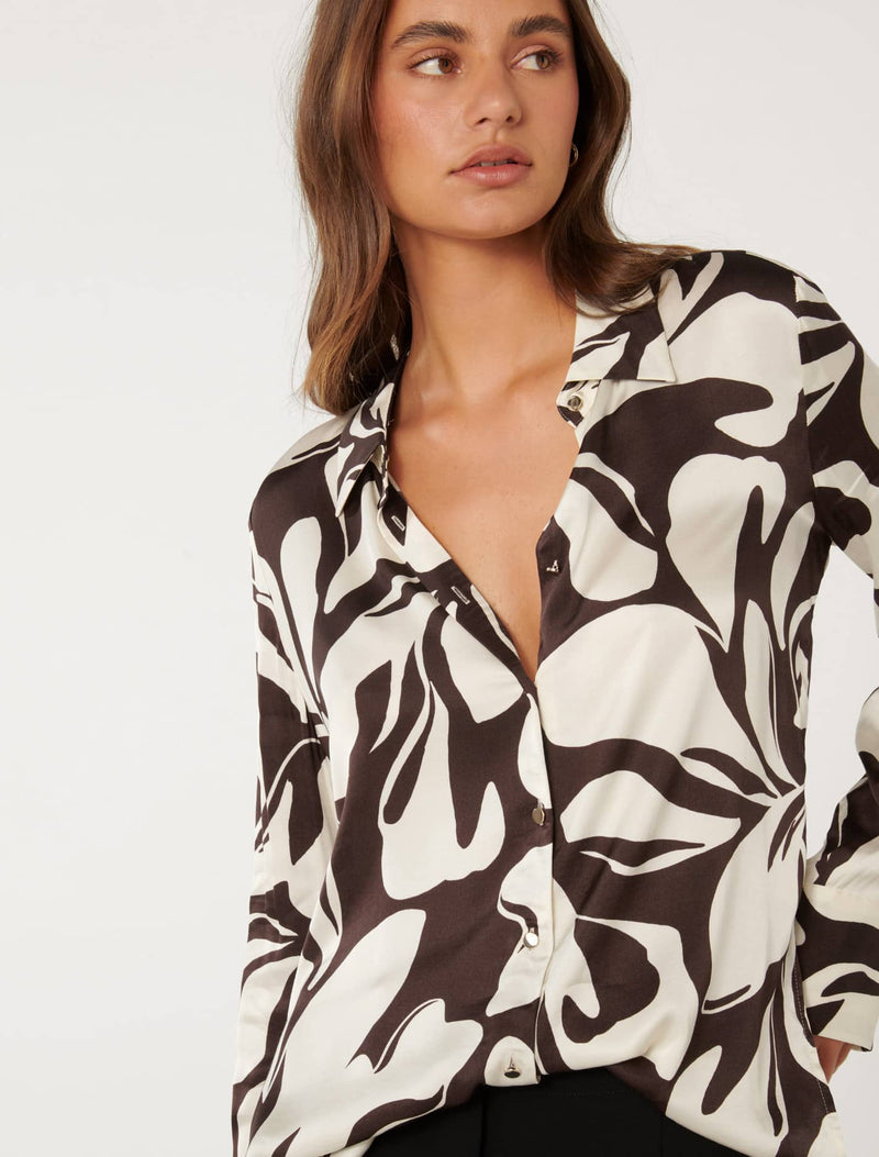 Lila Longline Printed Satin Shirt Forever New