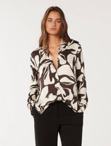 Lila Longline Printed Satin Shirt Forever New