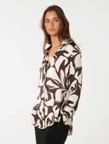 Lila Longline Printed Satin Shirt Forever New