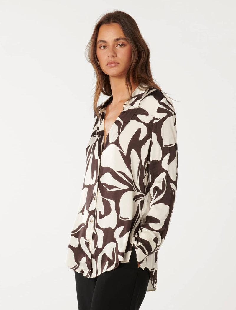 Lila Longline Printed Satin Shirt Forever New