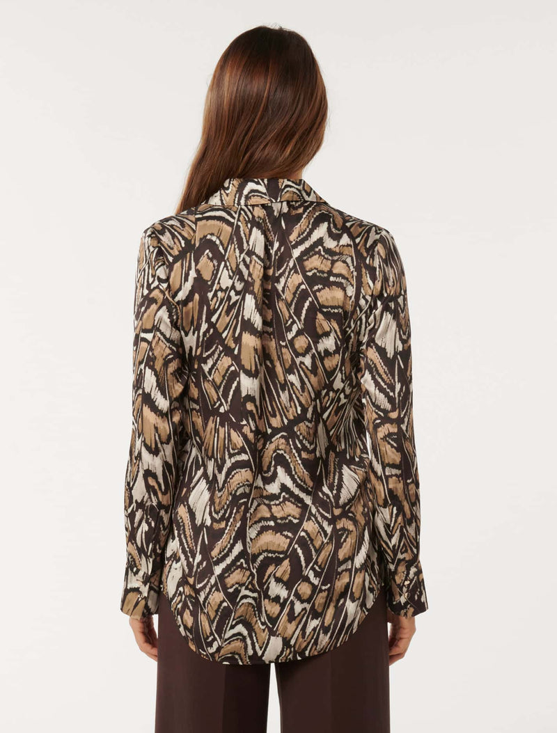 Lila Longline Printed Satin Shirt Forever New