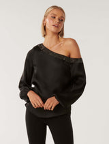 Anya Asymmetrical Embellished Satin Top Forever New