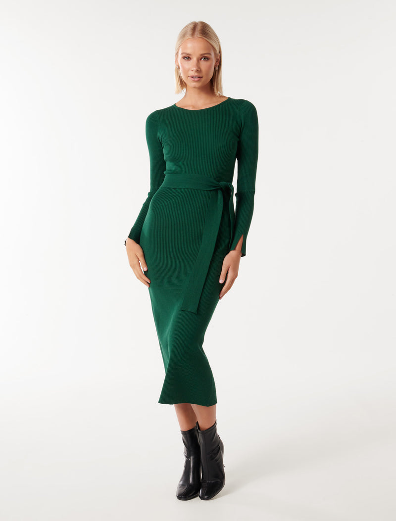 Hallie Crew Neck Midi Knit Dress Forever New