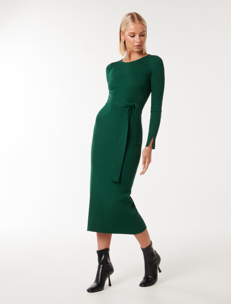 Hallie Crew Neck Midi Knit Dress Forever New