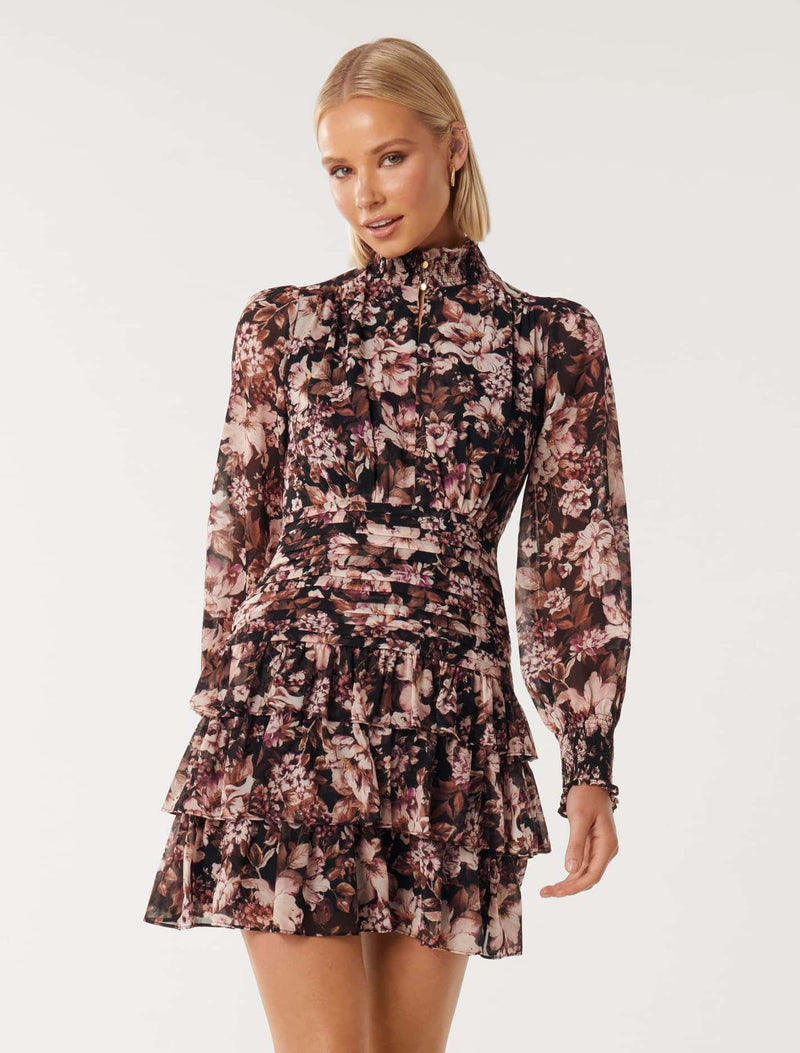 Imogen Printed Ruffle Mini Dress Forever New