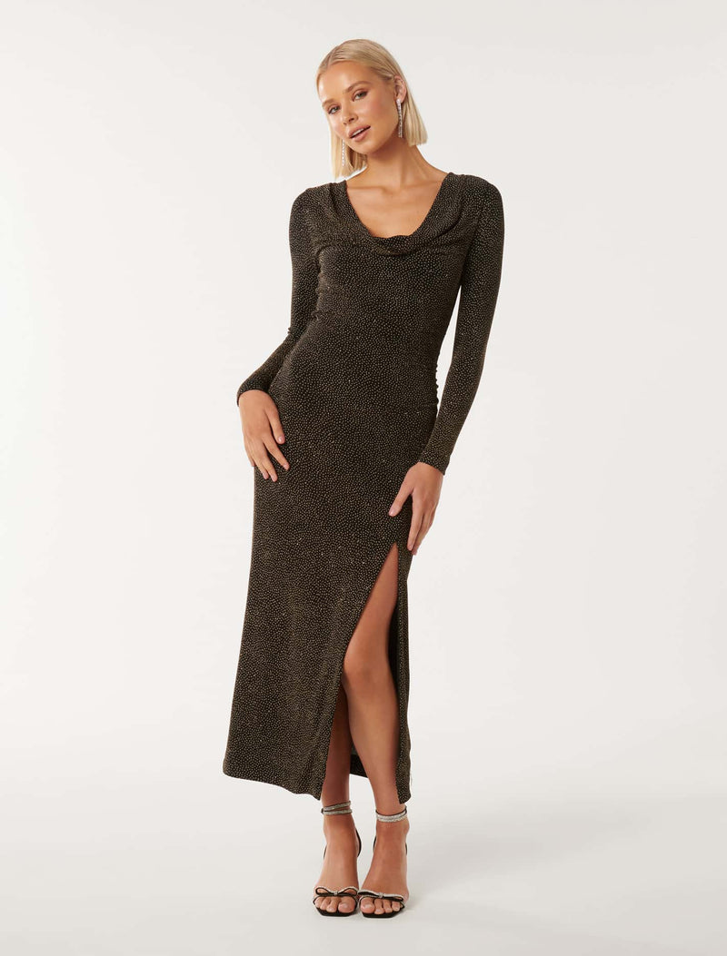 Reva Cowl Neck Glitter Midi Dress Forever New