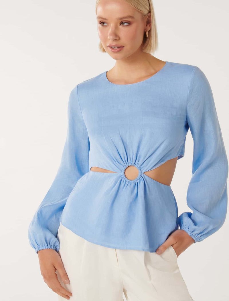 Ria Ring Detail Cutout Linen Top Forever New