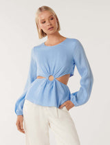 Ria Ring Detail Cutout Linen Top Forever New