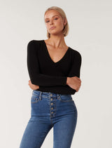 Priya V-Neck Long Sleeve Top Forever New