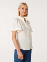 Winnie Linen Flutter Sleeve Blouse Forever New