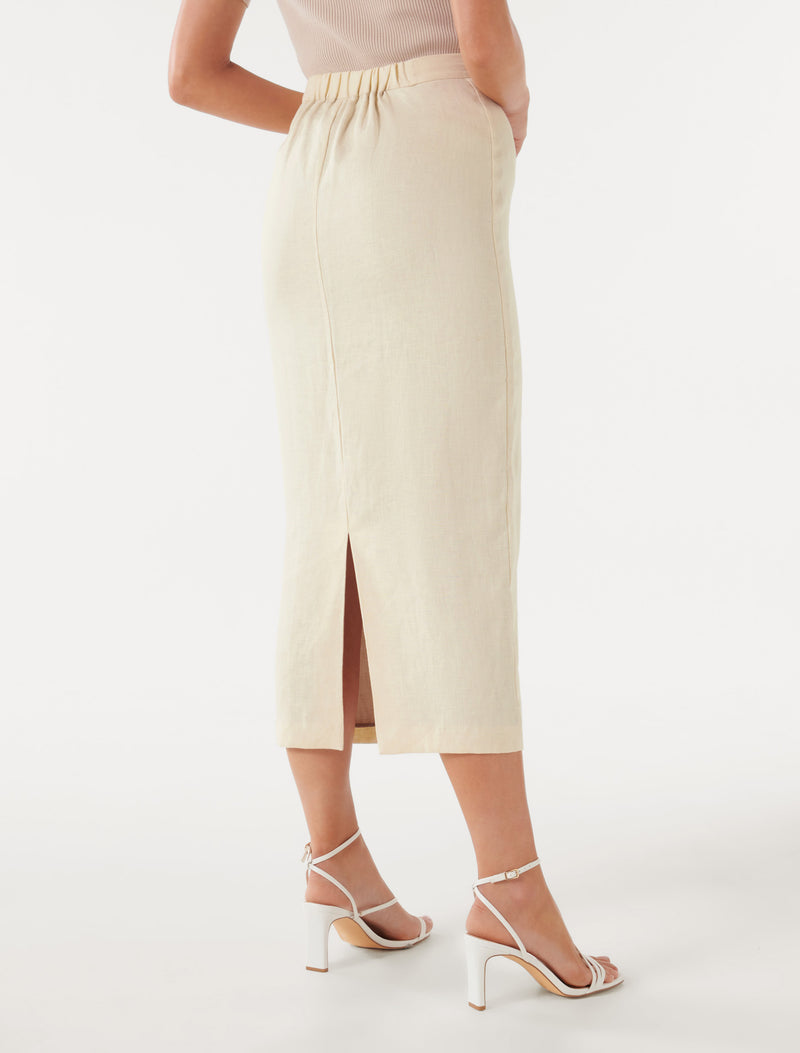 Lucy Linen Column Midi Skirt Forever New