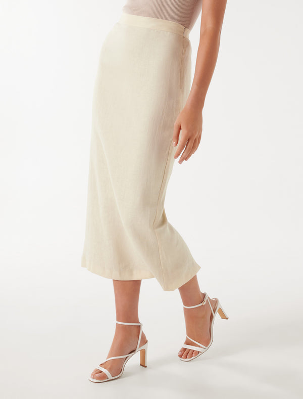 Lucy Linen Column Midi Skirt Forever New