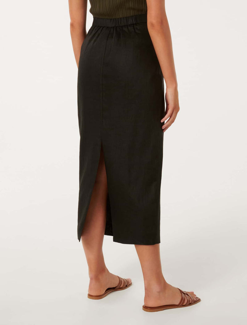 Lucy Linen Column Midi Skirt Forever New