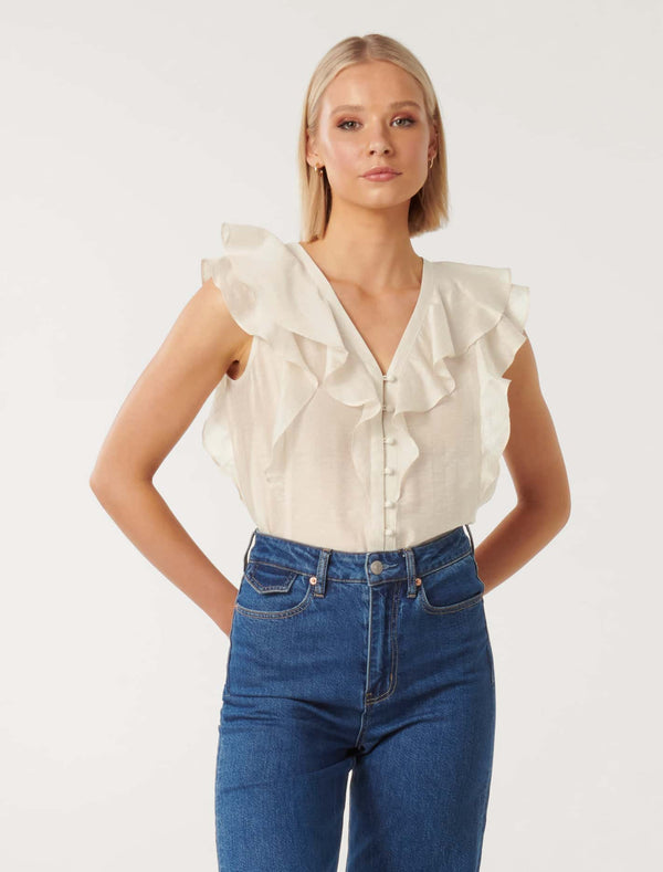 Roma Ruffle Button Through Blouse Forever New