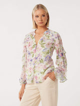 Belle Printed Ruffle Blouse Forever New