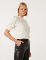 Sierra Embellished Sleeve Knit T-shirt Forever New