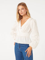 Carmine Crochet Trim Linen Blouse Forever New