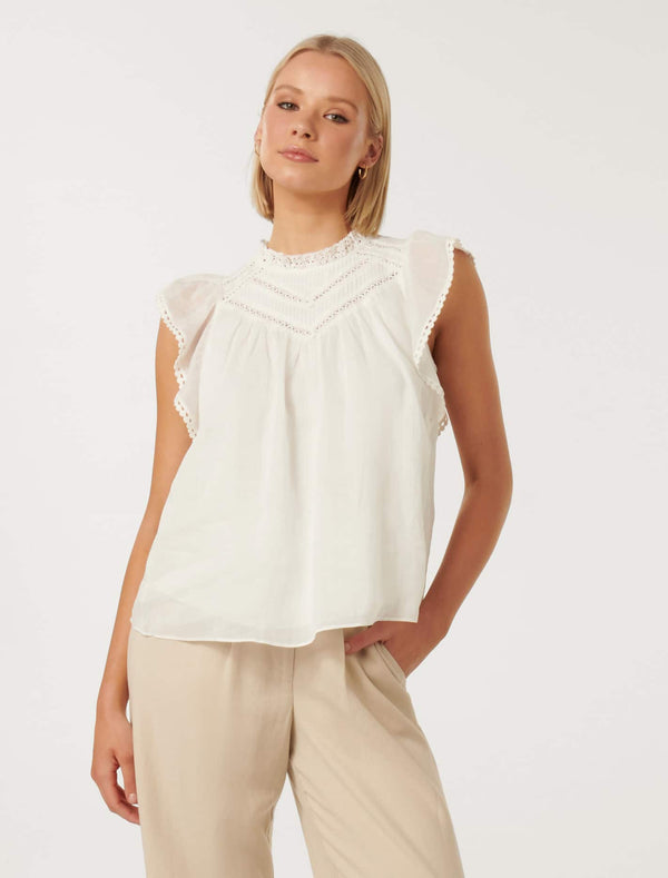 Addison Trim Spliced Rami Blouse Forever New