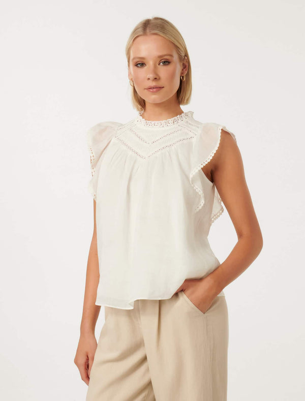 Addison Trim Spliced Rami Blouse Forever New