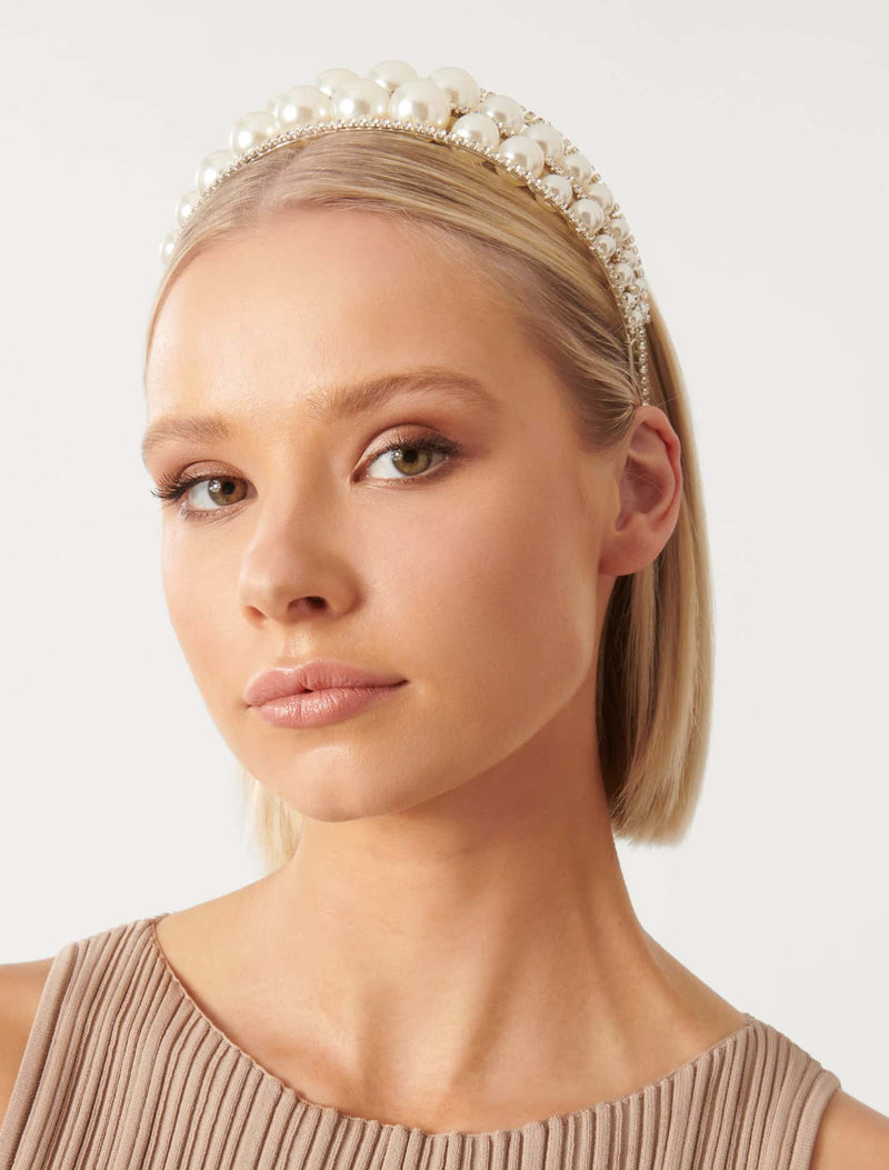 Harlow Double Pearl & Crystal Headband Forever New