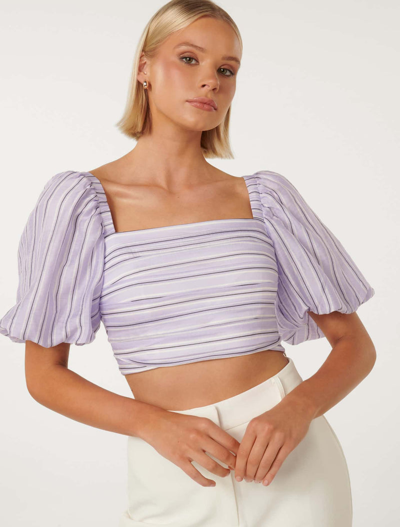 Shay Stripe Puff Sleeve Top Forever New