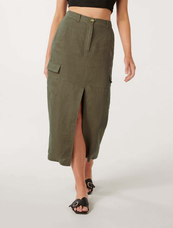 Ronnie Linen Cargo Midi Skirt Forever New