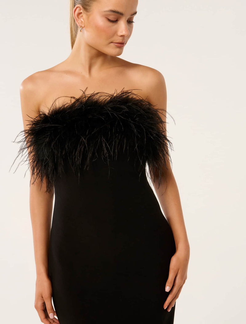 Vianna Feather Strapless Midi Dress Forever New