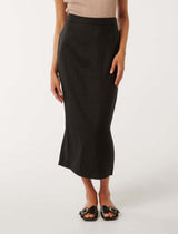 Lucy Petite Linen Column Midi Skirt Forever New