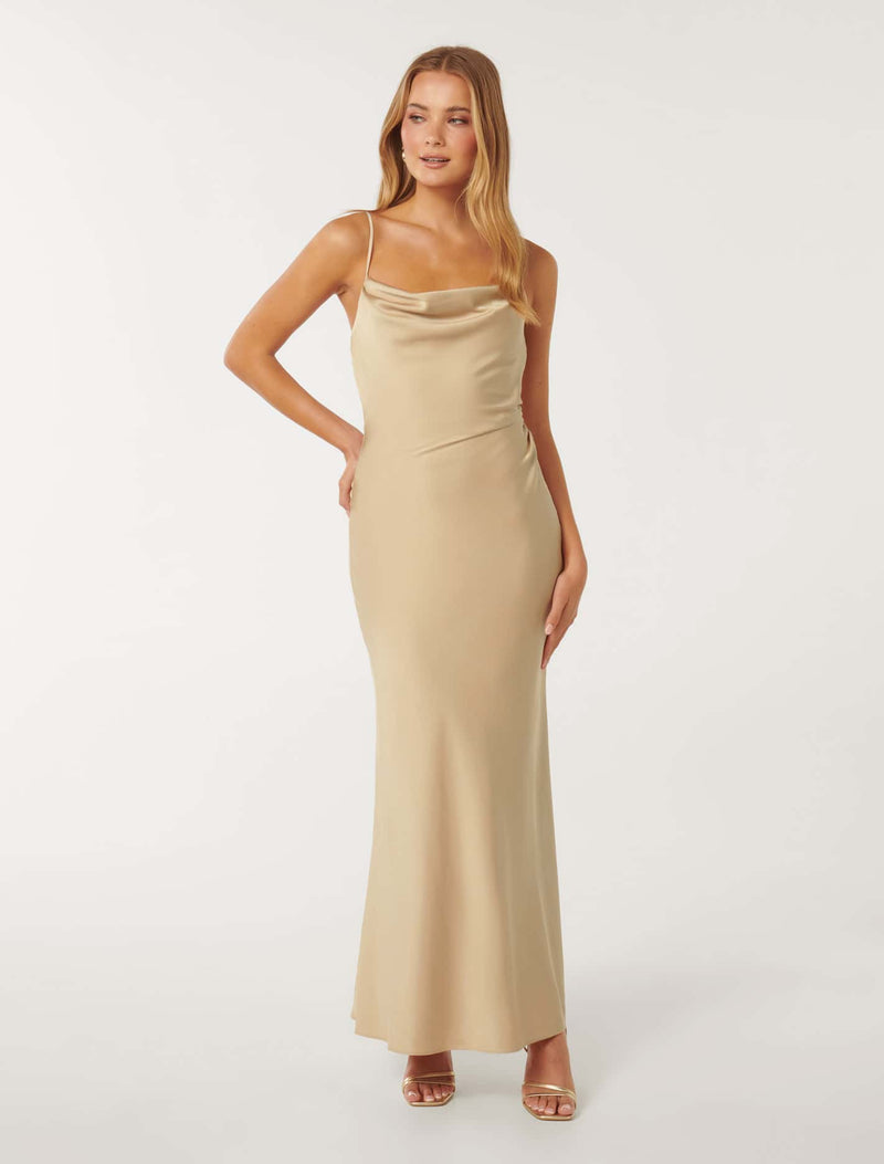 Mia Boat Neck Satin Maxi Dress Forever New