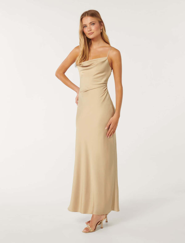 Mia Boat Neck Satin Maxi Dress Forever New