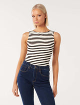 Francesca Stripe Boat Neck Tank Top Forever New