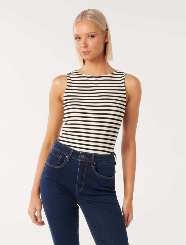 Francesca Stripe Boat Neck Tank Top Forever New