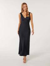 Cameron V Neck Satin Maxi Dress Forever New