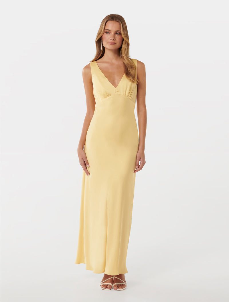 Cameron V Neck Satin Maxi Dress Forever New