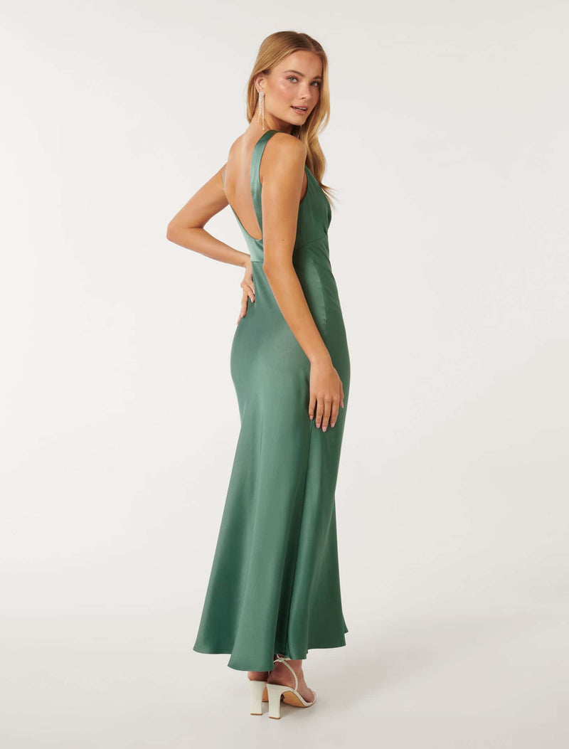 Cameron V Neck Satin Maxi Dress Forever New