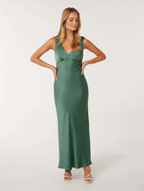 Cameron V Neck Satin Maxi Dress Forever New