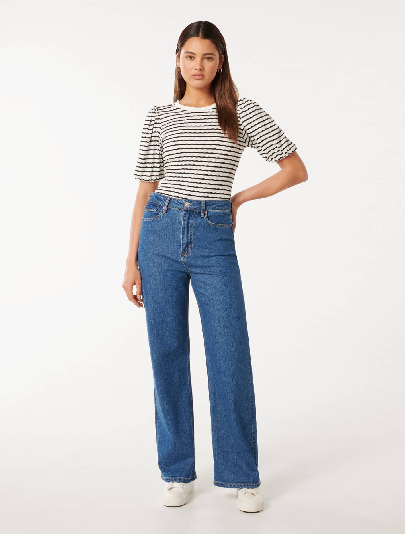 Zabrina Striped Crew Neck Top Forever New