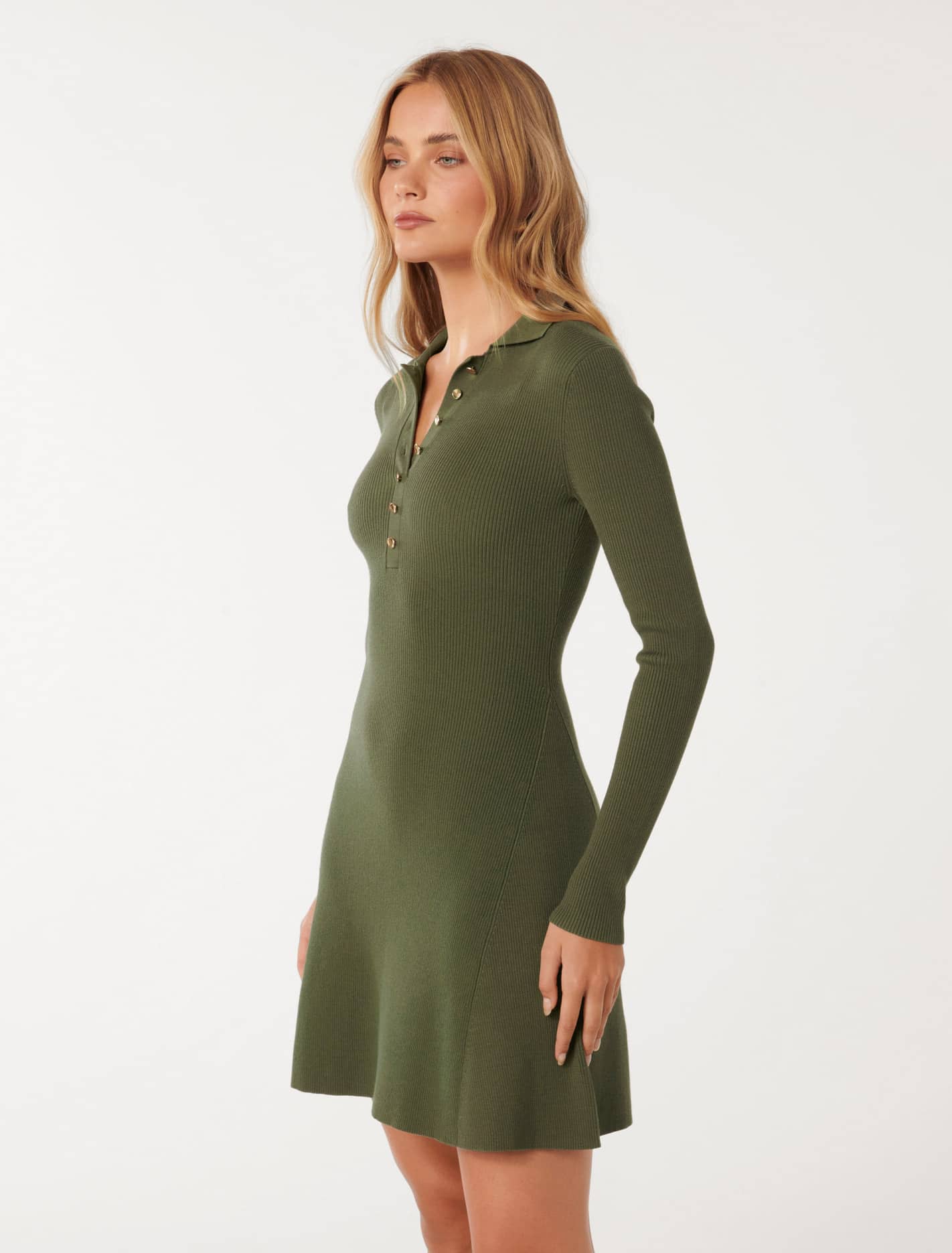 Joanna Half Placket Ribbed Mini Dress Forever New